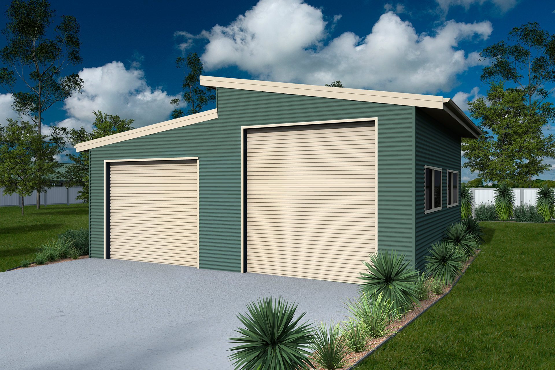 Double Skillion Sheds and Garages with Eaves for sale
