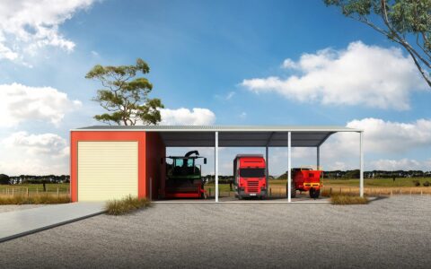 Farm Shed with enclosed storage and three park cover