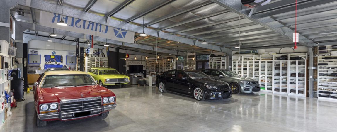 Interior of car shed garage