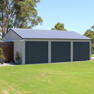 three-door shed garage in garden
